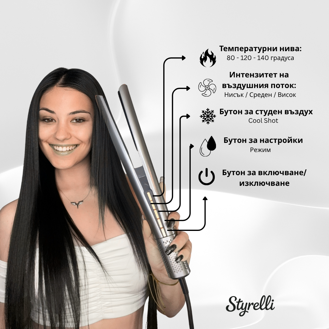 Професионален сешоар и четка 2-в-1 Styrelli AirFlow Pro за гладка, обемна и блестяща коса